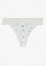 Simply Comfy Pine Tree Lace Trim Cotton Thong Panty, SOFT WHITE COMBO, small