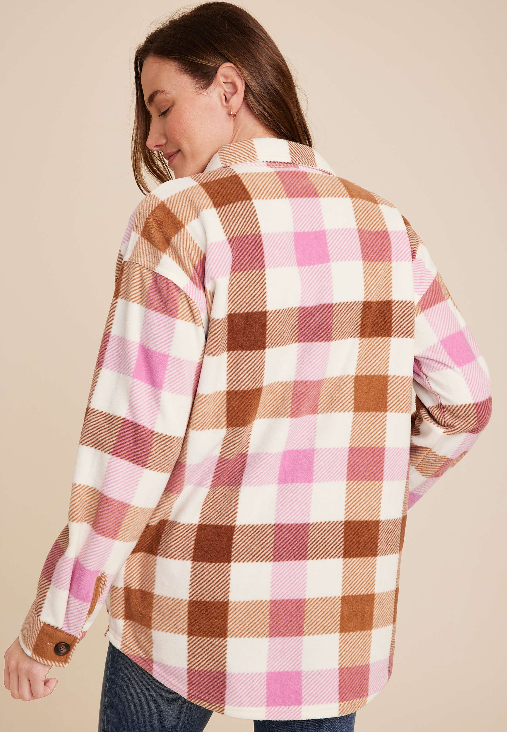 Wilder Plaid Fleece Shacket, ECRU COMBO, large