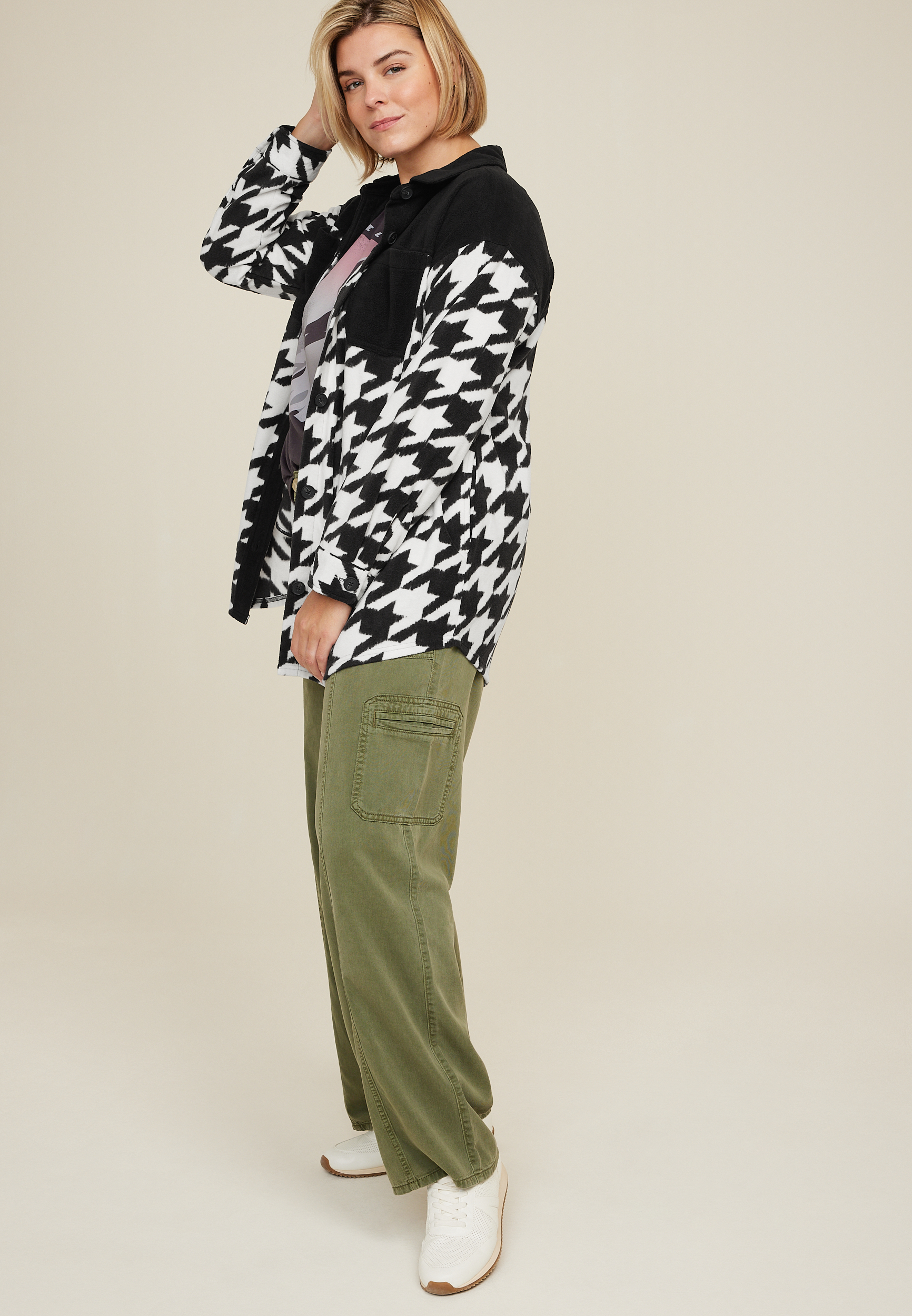 Plus Size Wilder Fleece Shacket, BLACK COMBO, large