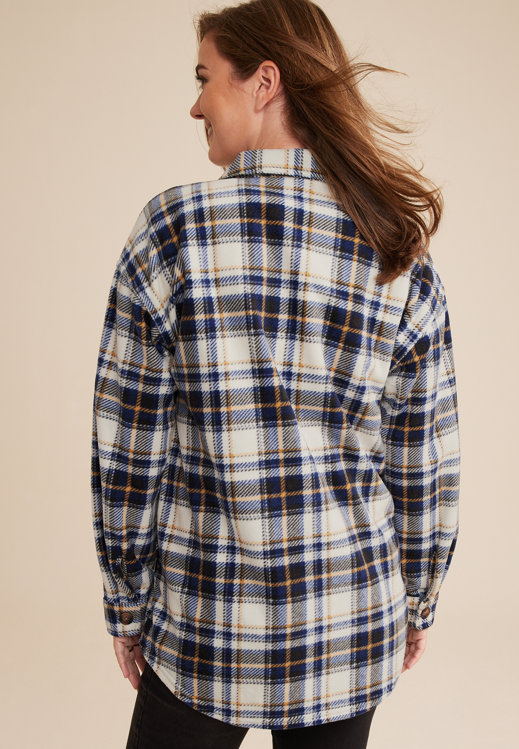 Wilder Blue Plaid Fleece Shacket, C1943, large