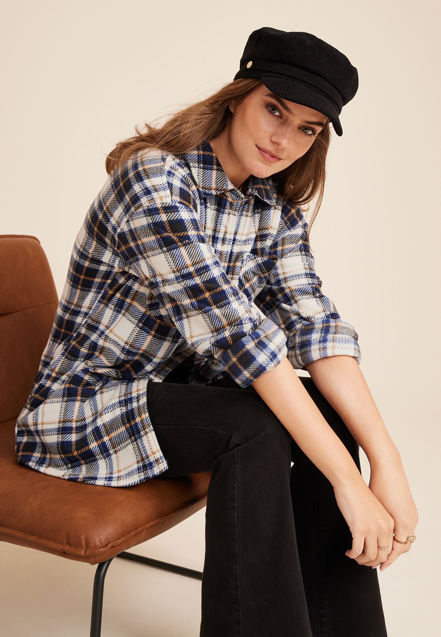 Wilder Blue Plaid Fleece Shacket, C1943, large