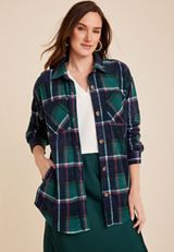 Wilder Plaid Fleece Shacket, GREEN COMBO, small