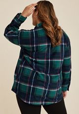 Plus Size Wilder Plaid Fleece Shacket, GREEN COMBO, small