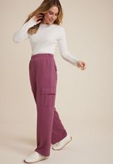 High Rise Cargo Wide Leg Sweatpant, GOOSEBERRY, small