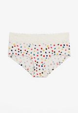 Simply Comfy Wide Lace Trim Polka Dot Boybrief Cotton Panty, SOFT WHITE COMBO, small