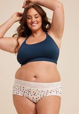 Simply Comfy Wide Lace Trim Polka Dot Boybrief Cotton Panty, SOFT WHITE COMBO, small