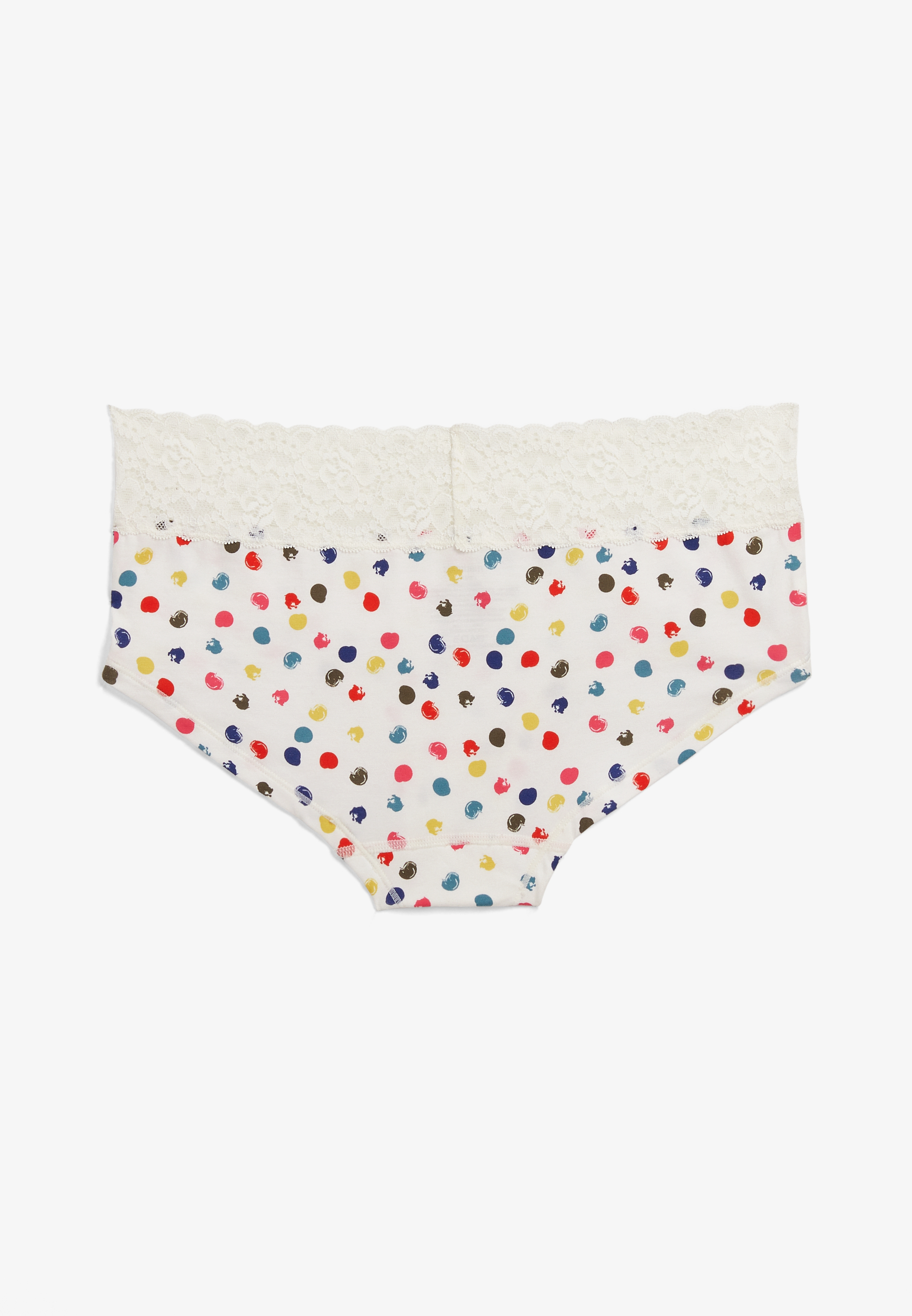 Simply Comfy Wide Lace Trim Polka Dot Boybrief Cotton Panty, SOFT WHITE COMBO, large
