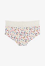 Simply Comfy Wide Lace Trim Polka Dot Boybrief Cotton Panty, SOFT WHITE COMBO, small