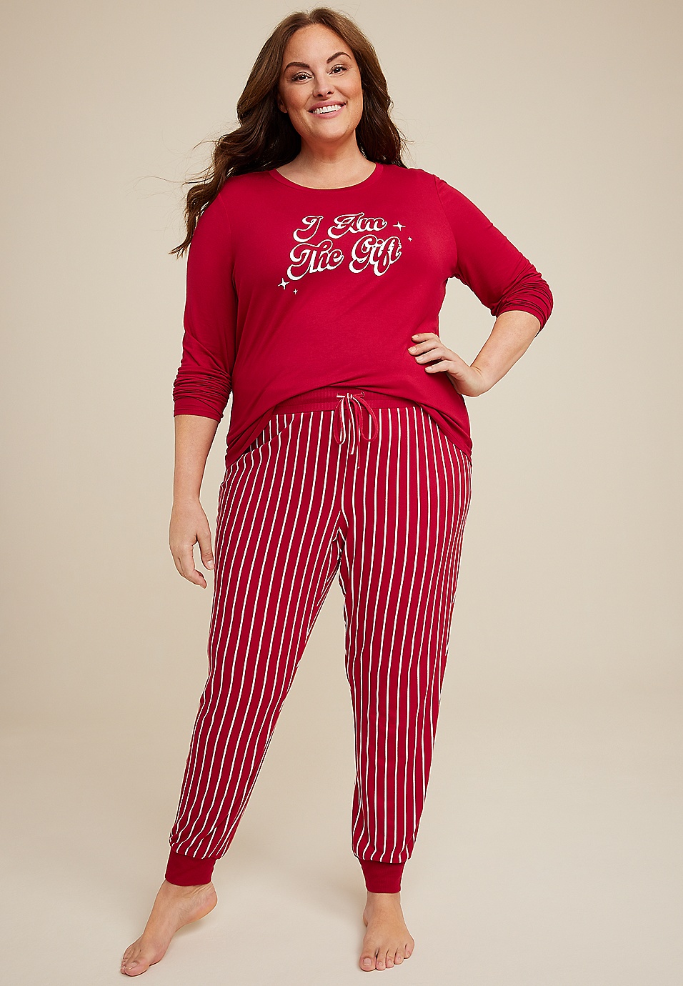 Plus Size I Am The Gift Graphic Tee And Jogger Pajama Set