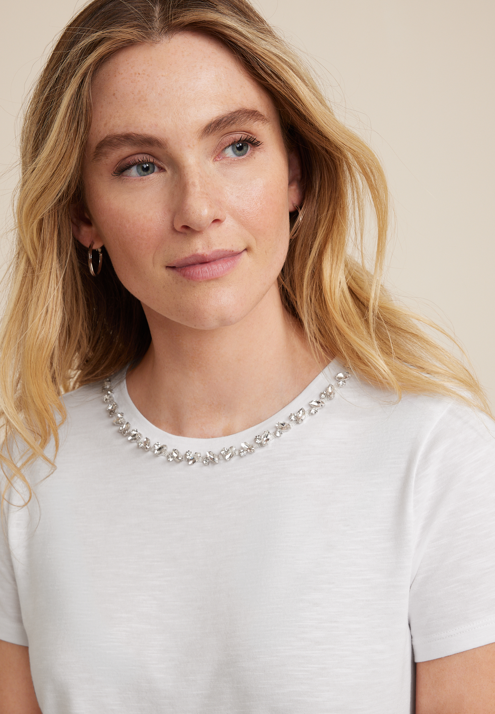 edgely&trade; Embellished Crew Neck Tee, C4673, large