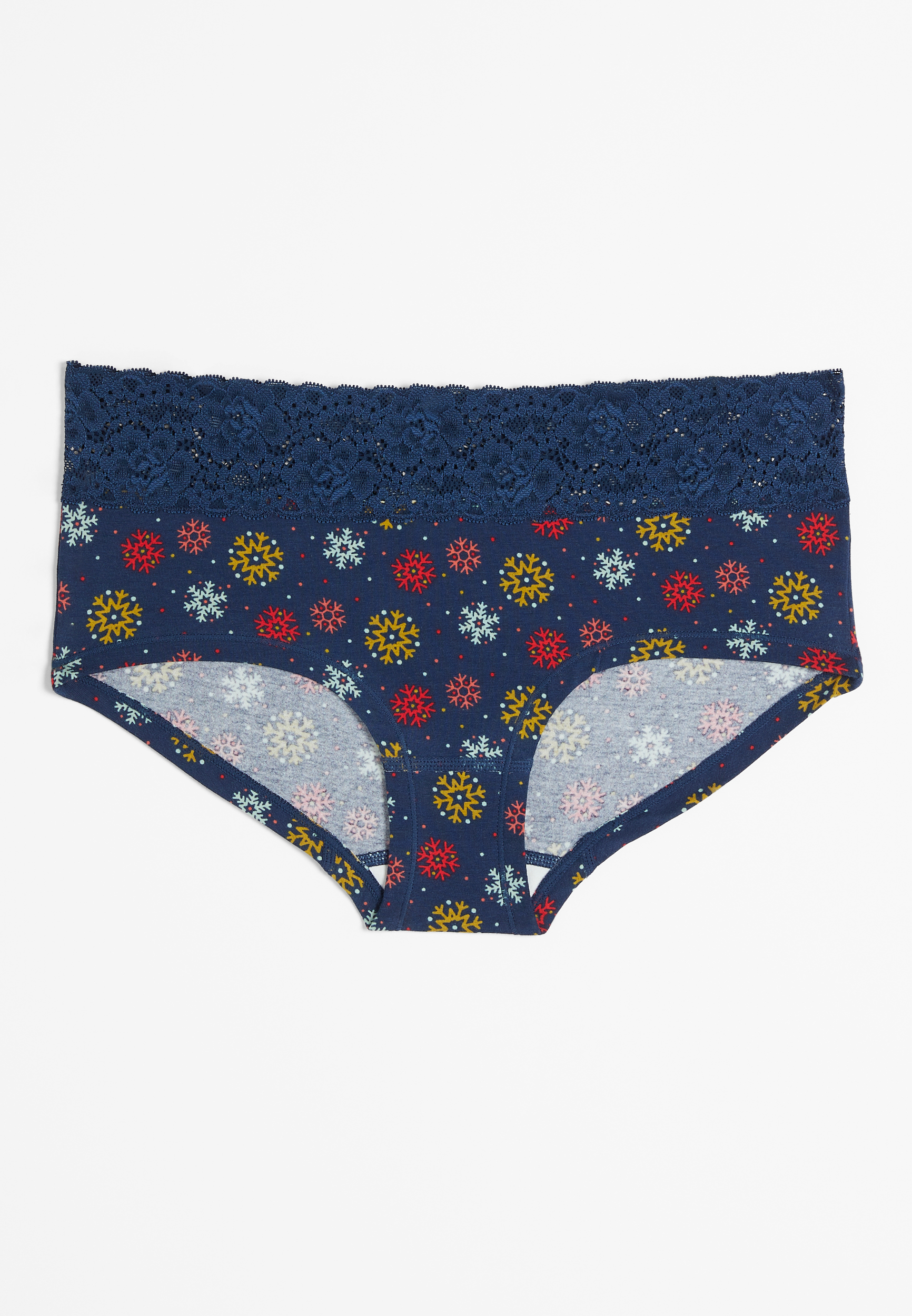 Simply Comfy Wide Lace Trim Snowflake Boybrief Cotton Panty | maurices