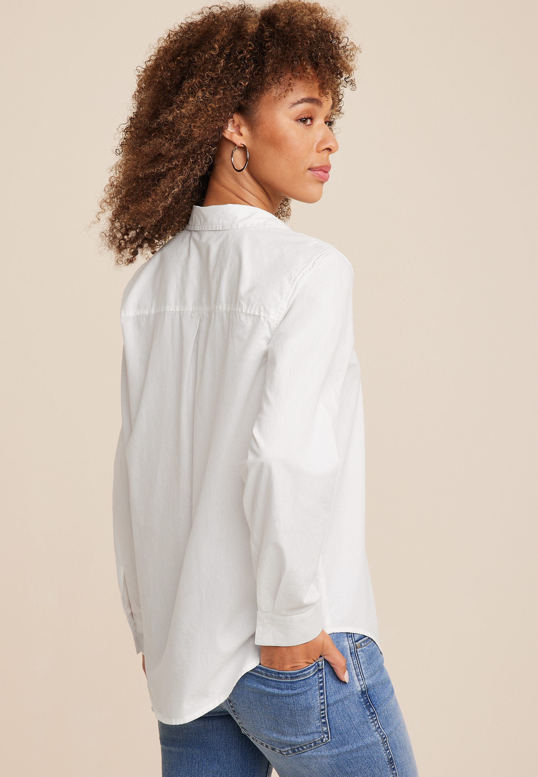 White Cotton Button Up Shirt, C4673, large