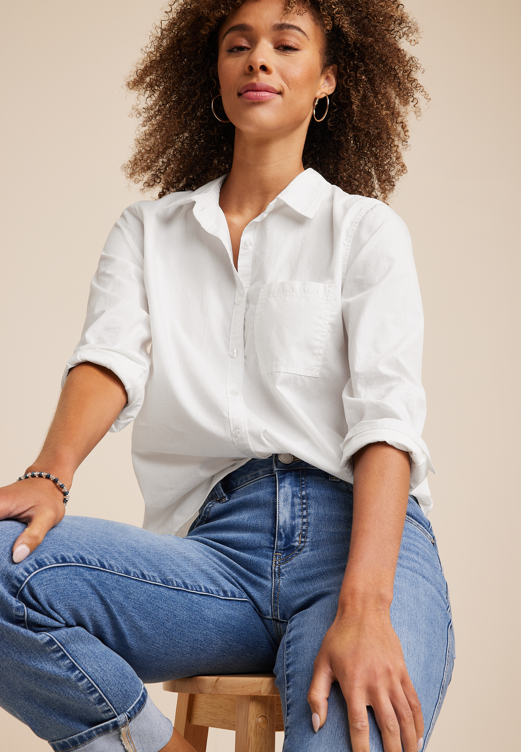 White Cotton Button Up Shirt, C4673, large