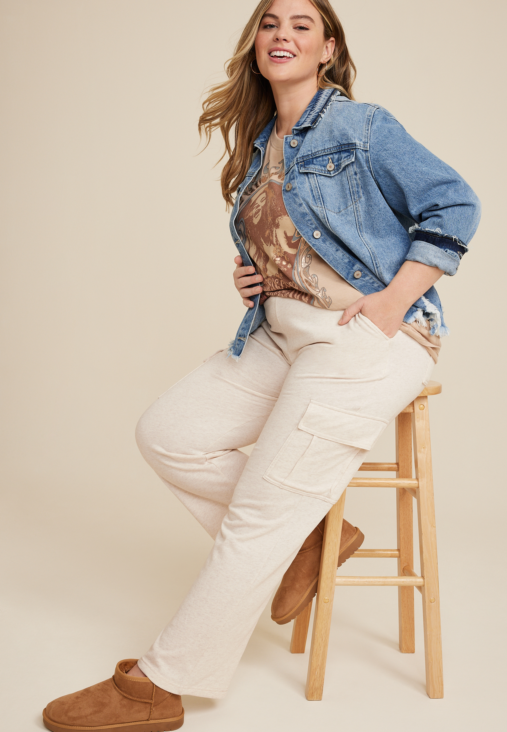 Plus Size High Rise Cargo Wide Leg Sweatpant, C3363, large