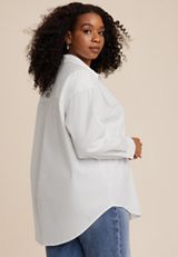 Plus Size White Cotton Button Up Shirt, C4673, small