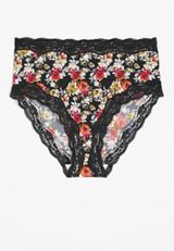 True Stretch Smooth Floral Lace Trim High Waist Bikini Panty, C1756, small