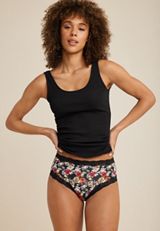 True Stretch Smooth Floral Lace Trim High Waist Bikini Panty, C1756, small