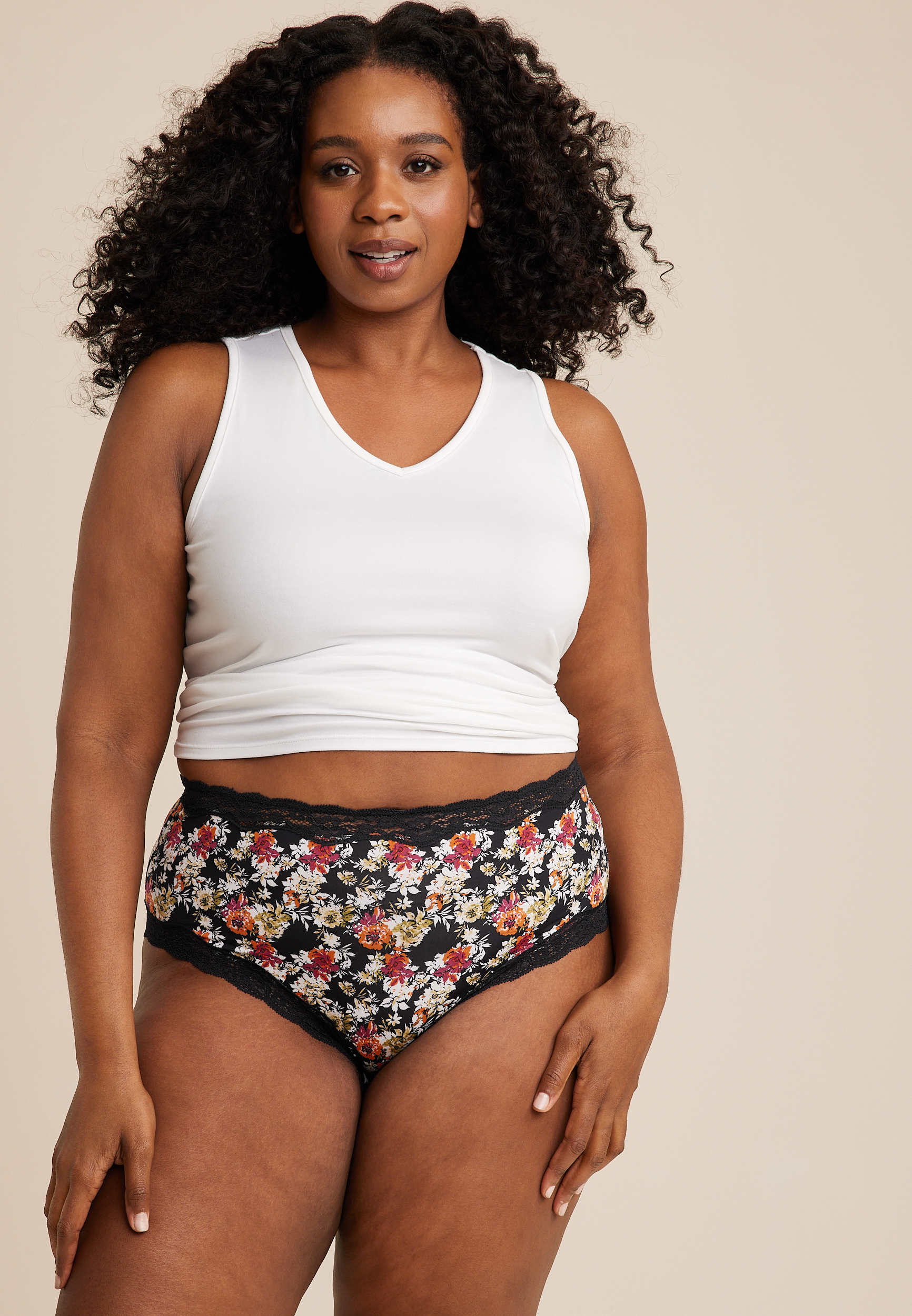 True Stretch Smooth Floral Lace Trim High Waist Bikini Panty, C1756, large