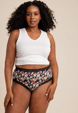 True Stretch Smooth Floral Lace Trim High Waist Bikini Panty, C1756, small