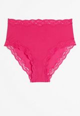 True Stretch Smooth Lace Trim High Waist Bikini Panty, C4657, small