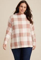 Plus Size Sylvan Plaid Tunic Top, CHERRYWOOD BROWN COMBO, small