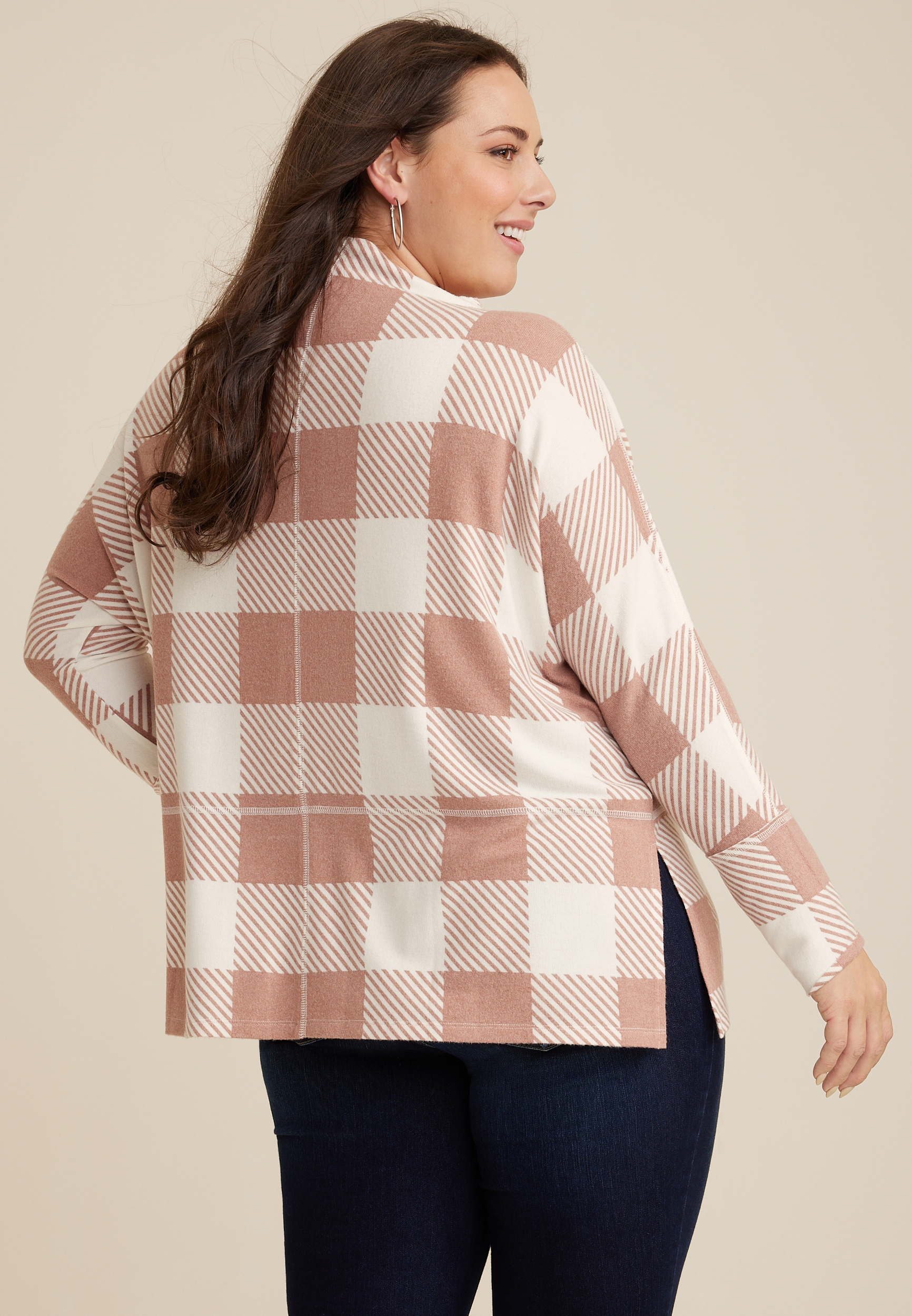 Plus Size Sylvan Plaid Tunic Top, CHERRYWOOD BROWN COMBO, large