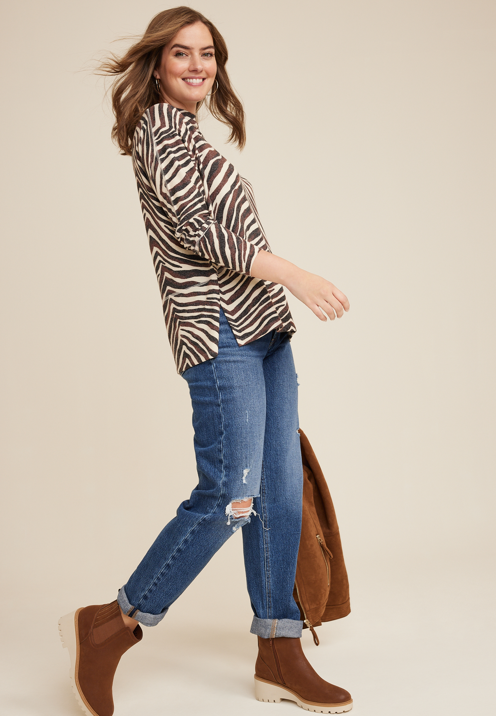 Sylvan Zebra Tunic Top, BLACK COMBO, large