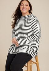 Plus Size Sylvan Striped Tunic Top, BLACK COMBO, small