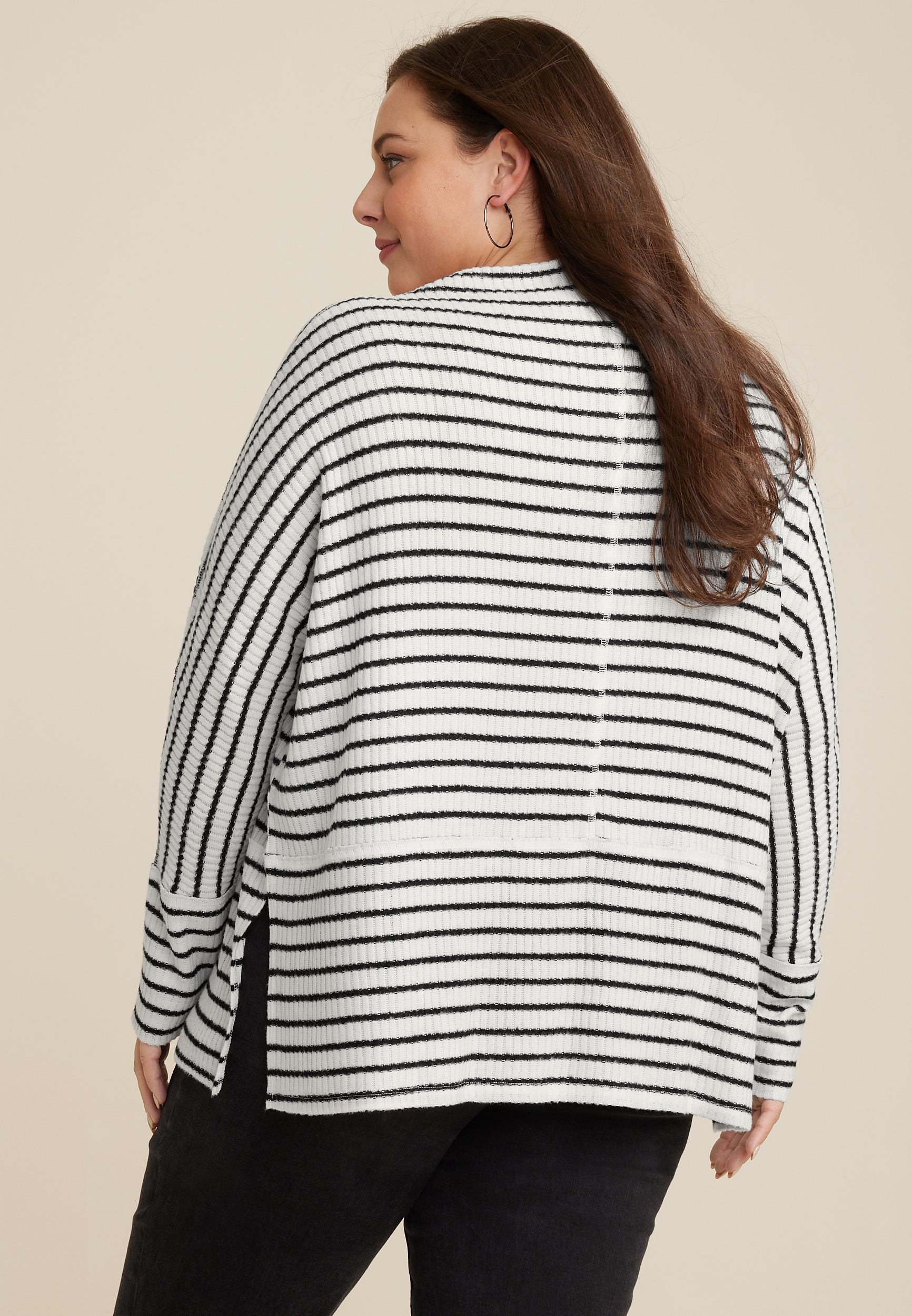 Plus Size Sylvan Striped Tunic Top, BLACK COMBO, large