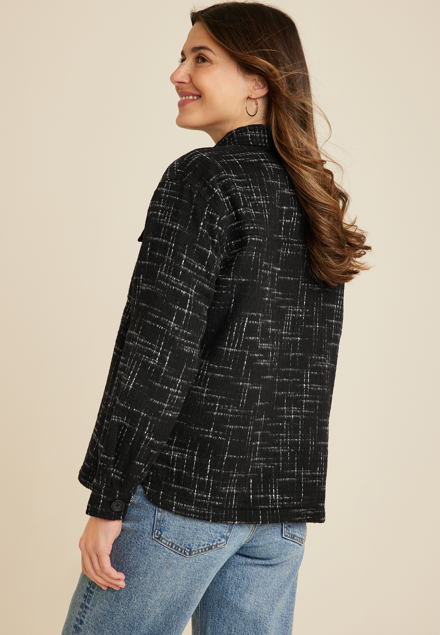 Black Tweed Shacket, BLACK COMBO, large