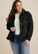 Plus Size Black Tweed Shacket, C1756, small