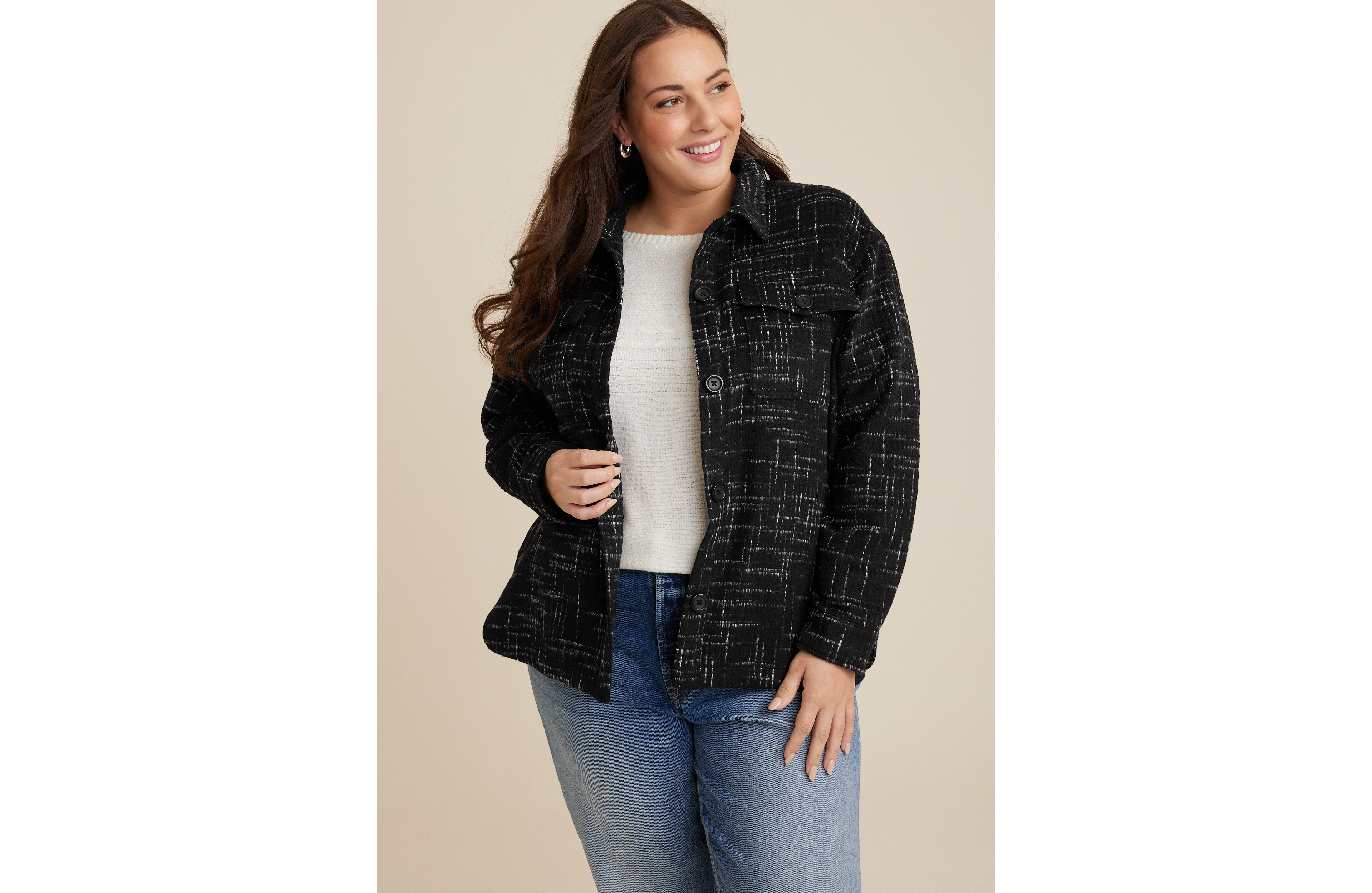 Plus Black Tweed Shacket