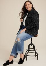 Plus Size Black Tweed Shacket, C1756, small