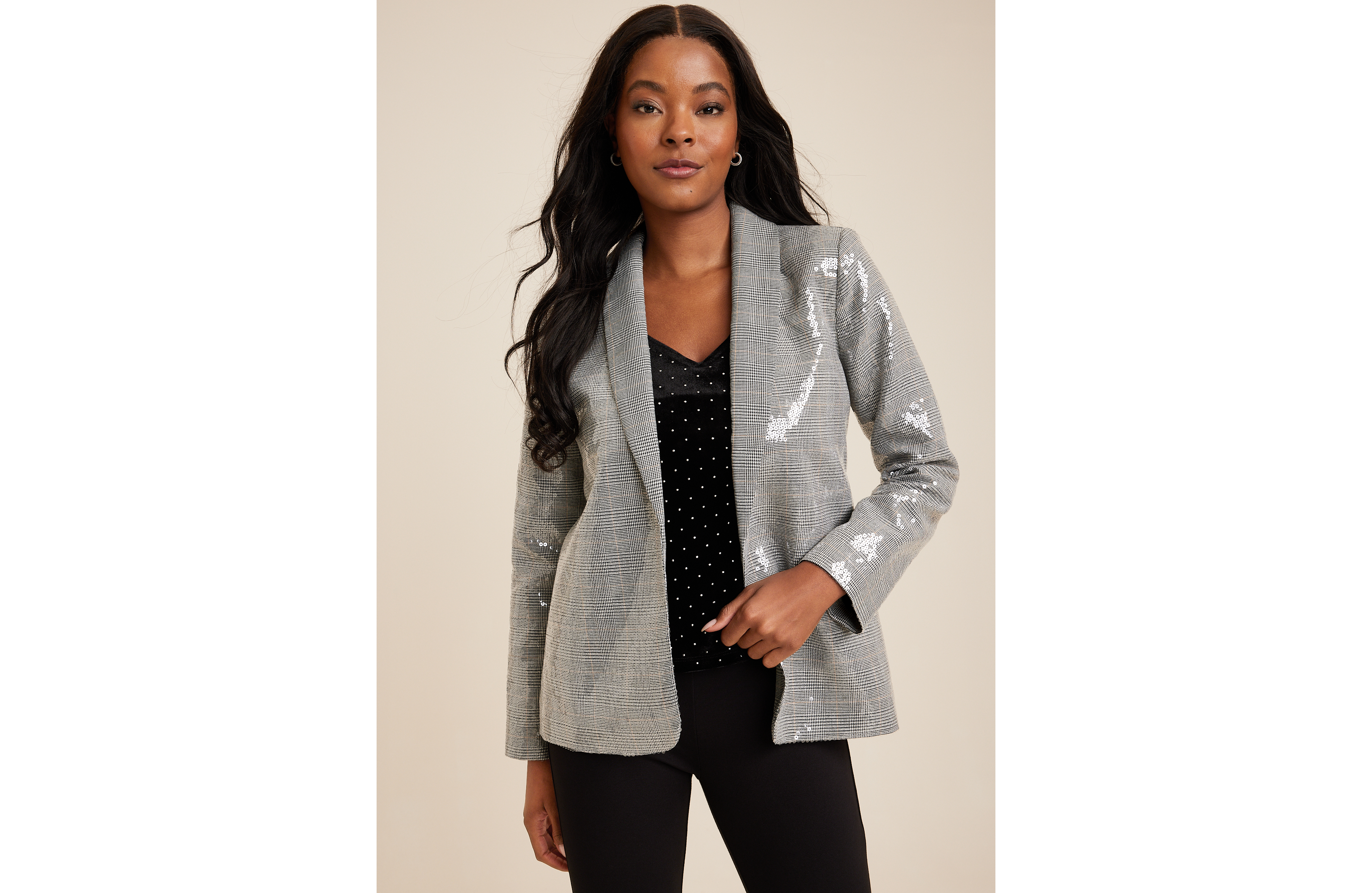 Sequin Plaid Blazer