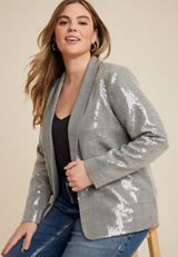 Plus Size Sequin Plaid Blazer, C1755, small