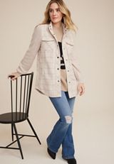 Mixed Media Knit Sleeve Shacket, CREAM COMBO, small