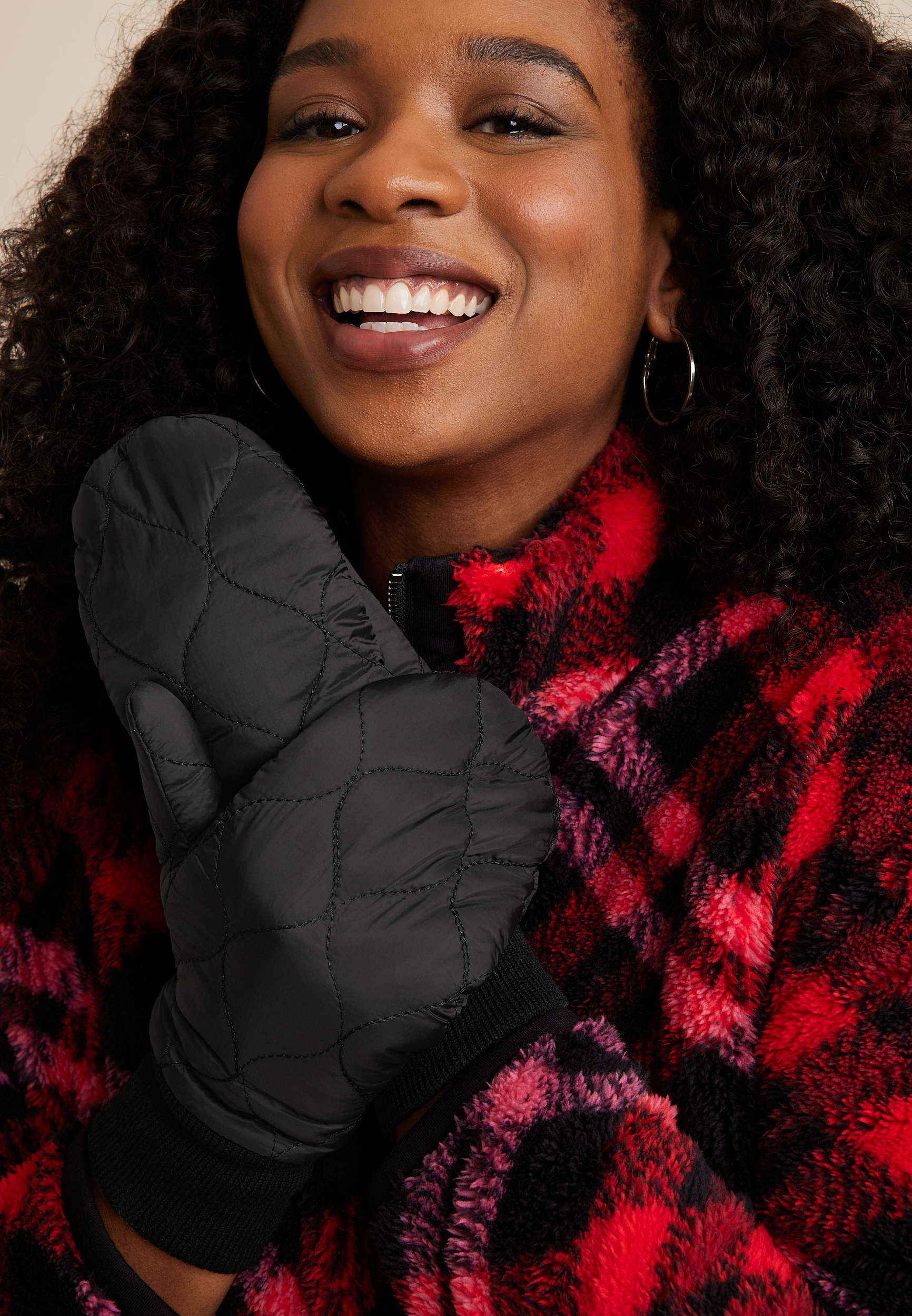 Black Quilted Mittens, C106, large