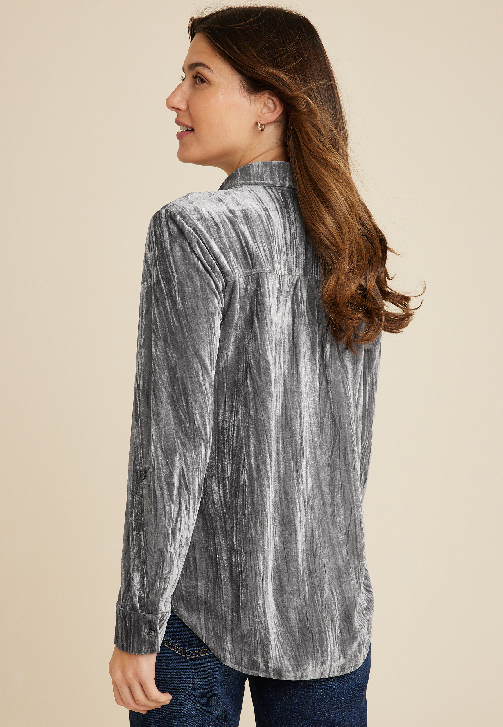 Winona Velvet Button Down Blouse, C829, large