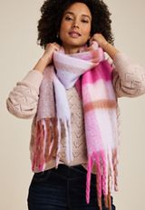 Pink Plaid Blanket Scarf, PINK COMBO, small