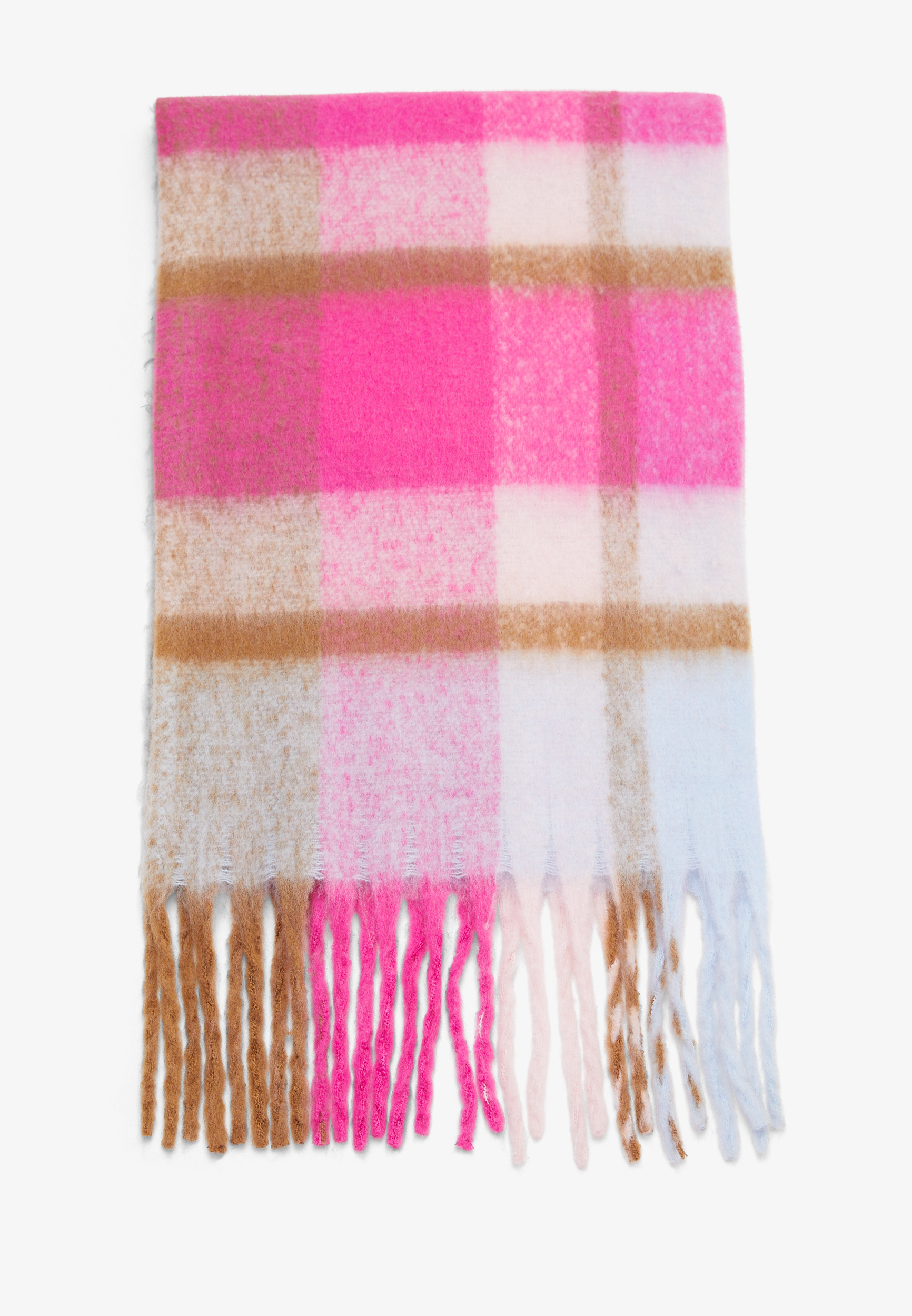 Pink Plaid Blanket Scarf, PINK COMBO, large