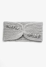 Jeweled Knit Headband, GRAY, small