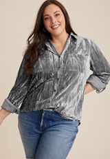 Plus Size Winona Velvet Button Down Blouse, C829, small