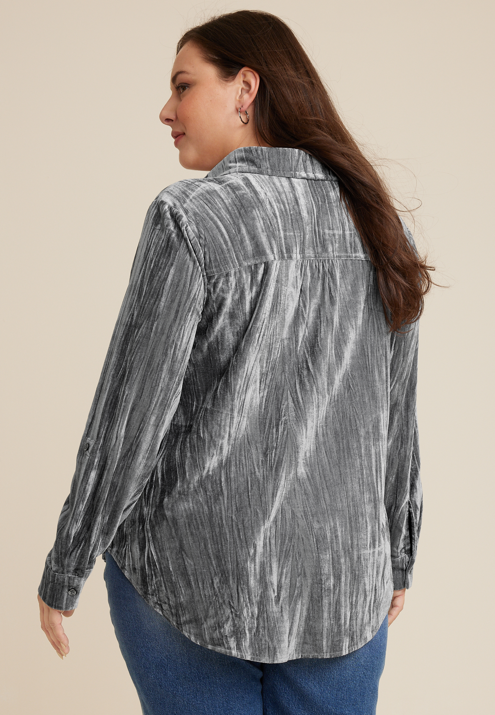 Plus Size Winona Velvet Button Down Blouse, C829, large