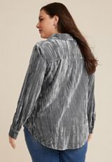 Plus Size Winona Velvet Button Down Blouse, C829, small