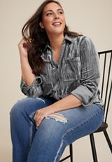 Plus Size Winona Velvet Button Down Blouse, C829, small