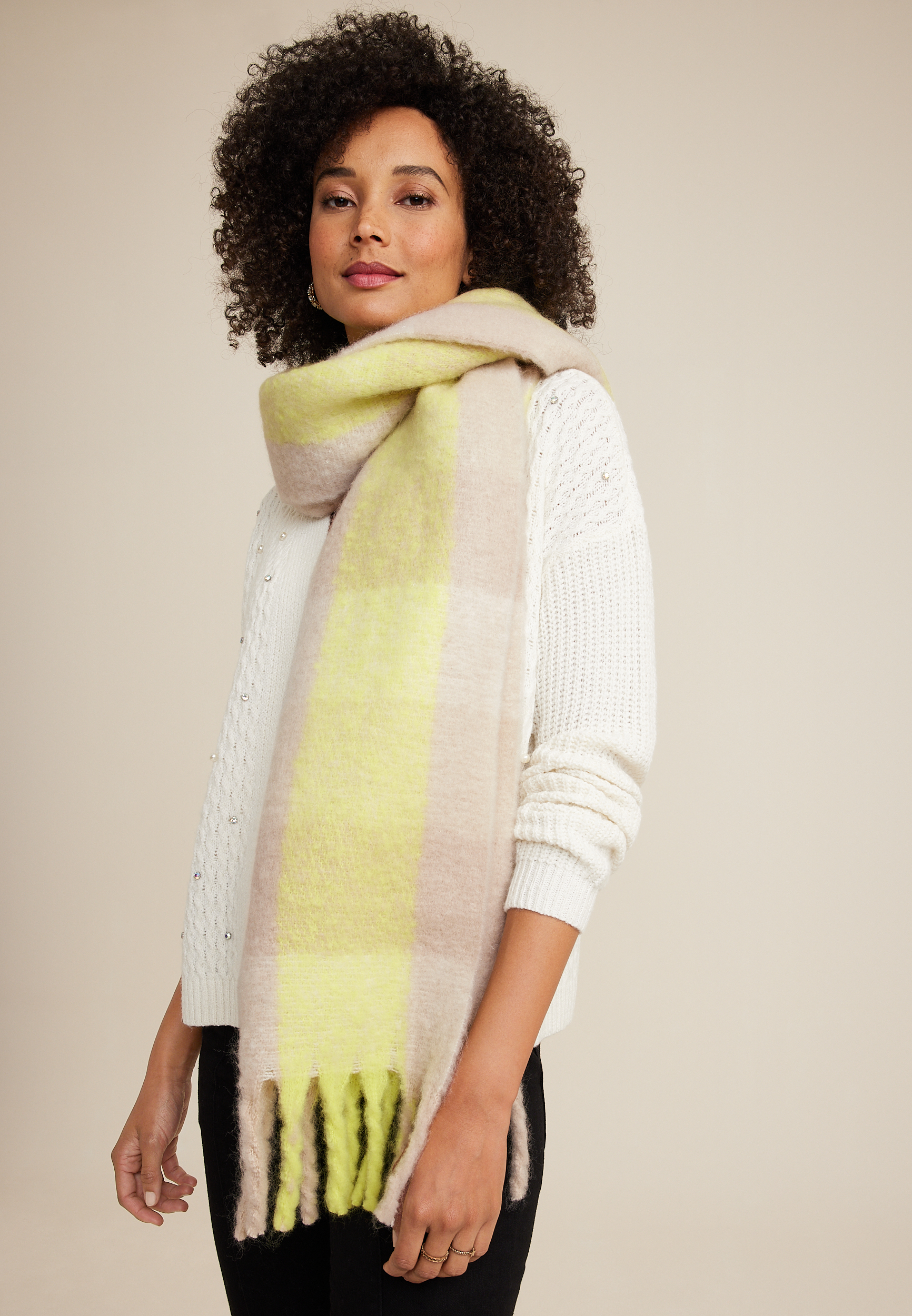 Citron Plaid Blanket Scarf, C1524, large