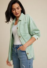 Waffle Knit Button Down Shacket, C9312, small
