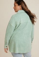 Plus Size Waffle Knit Button Down Shacket, C9312, small