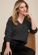 Sequin V Neck Sweater, C1756, small