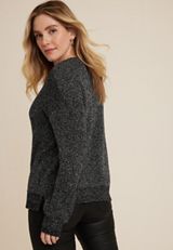 Sequin V Neck Sweater, C1756, small